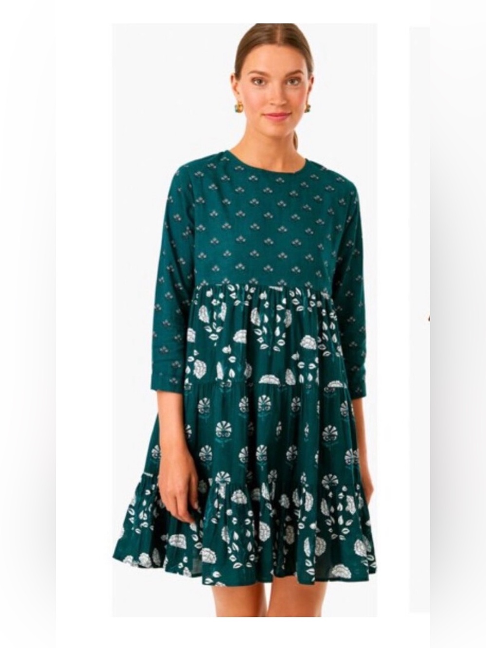 Ro’s Garden Green Floral Renee Indira Tiered Dress XS NWT Long Sleeve